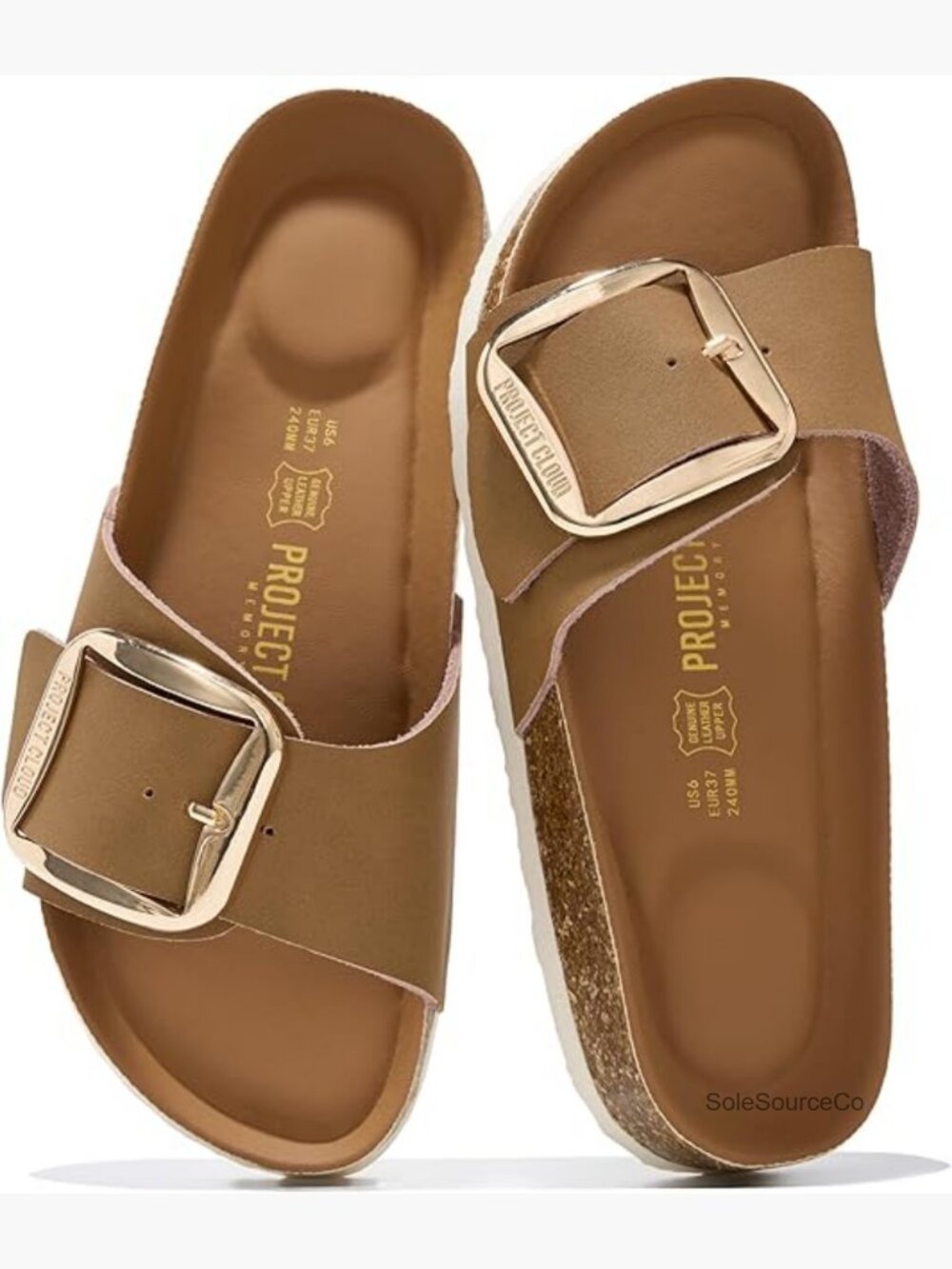 Genuine Leather Slide Sandals with Memory Foam Arch Support